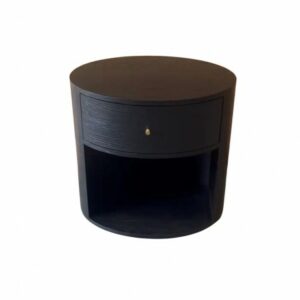 Mesita de noche ovalada acabado roble negro.