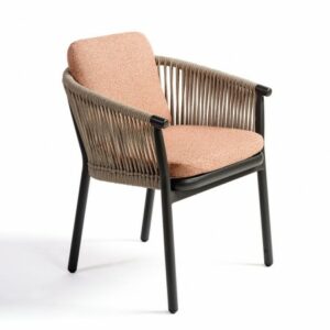 Sillón de comedor negro, cuerda grisácea