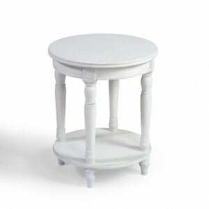Mesita auxiliar redonda blanca estilo clásico