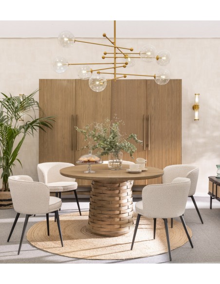 Mesa de comedor redonda pata central relieve Mesa de comedor redonda pata central relieve