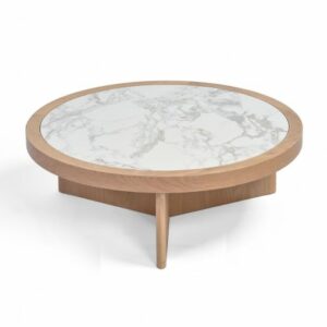 Mesa de centro redonda roble claro y cerámica