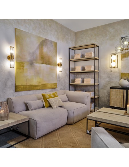 Mesa auxiliar cuadrada de estilo industrial roble blanqueado y metal Mesa auxiliar cuadrada de estilo industrial roble blanqueado y metal