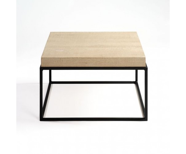 Mesa auxiliar cuadrada de estilo industrial roble blanqueado y metal Mesa auxiliar cuadrada de estilo industrial roble blanqueado y metal