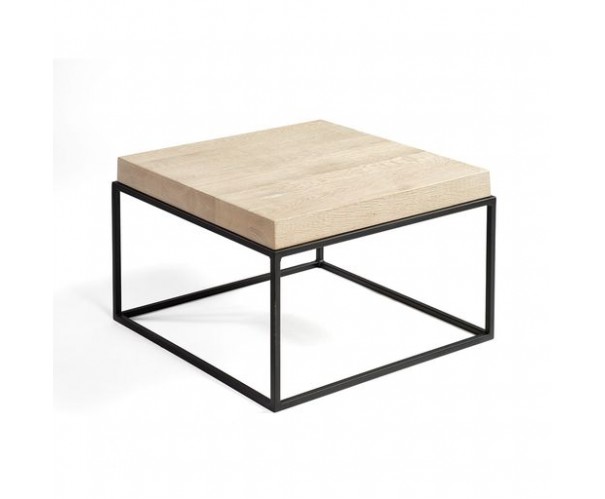 Mesa auxiliar cuadrada de estilo industrial roble blanqueado y metal Mesa auxiliar cuadrada de estilo industrial roble blanqueado y metal