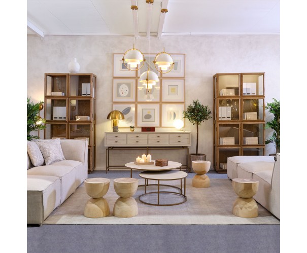 Set mesas de centro blanco grisáceo y metal dorado Set mesas de centro blanco grisáceo y metal dorado