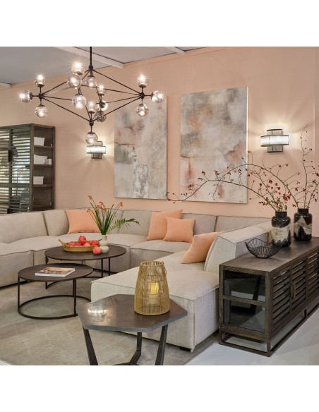 Sofá de lino beige modular de líneas rectas Sofá de lino beige modular de líneas rectas