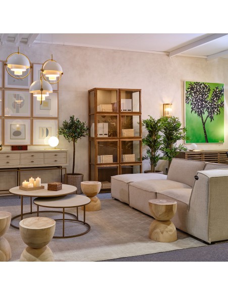 Sofá de lino beige modular de líneas rectas Sofá de lino beige modular de líneas rectas