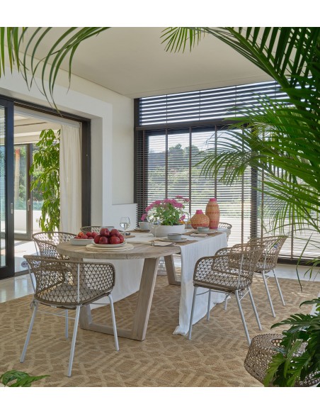 Mesa de madera para exterior ovalada pata madera Mesa de madera para exterior ovalada pata madera