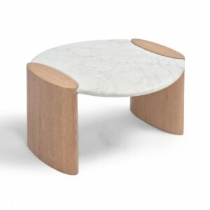 Mesa de centro pequeña roble claro con mármol