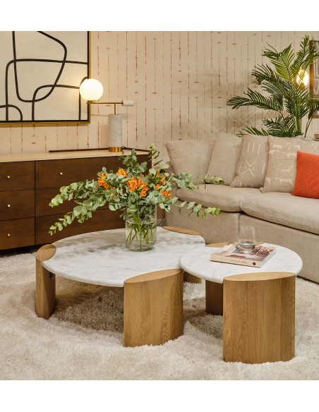 Mesa de centro irregular roble claroy marmol Mesa de centro irregular roble claroy marmol