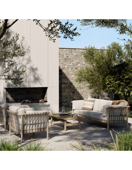 Sillón de exterior cuerda camel y cojines color lino gris Sillón de exterior cuerda camel y cojines color lino gris