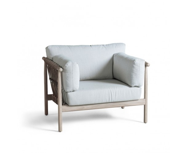 Sillón de exterior cuerda camel y cojines color lino gris Sillón de exterior cuerda camel y cojines color lino gris