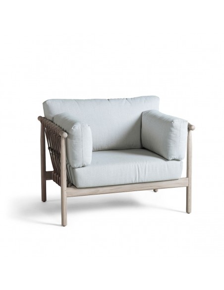 Sillón de exterior cuerda camel y cojines color lino gris Sillón de exterior cuerda camel y cojines color lino gris