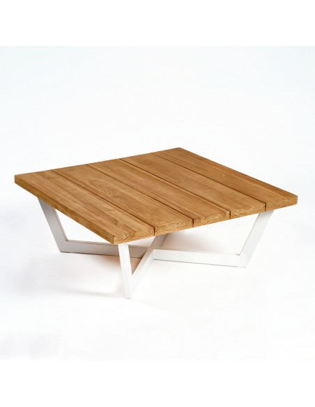 Mesa de centro cuadrada teca natural y aluminio piedra Mesa de centro cuadrada teca natural y aluminio piedra