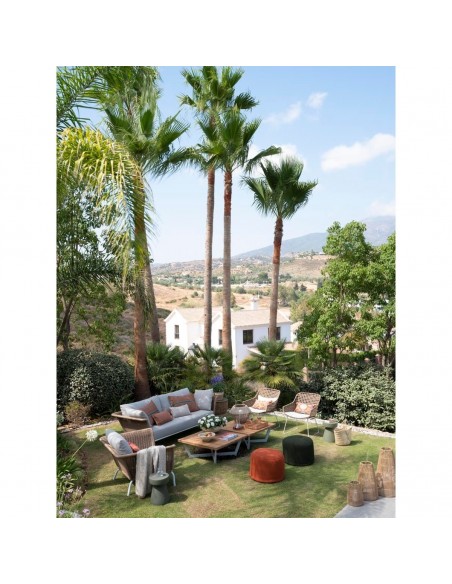 Mesa de centro cuadrada teca natural y aluminio piedra Mesa de centro cuadrada teca natural y aluminio piedra