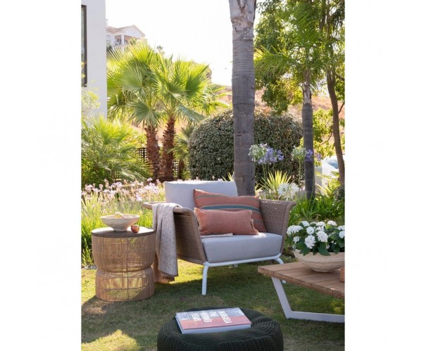 Mesa de centro cuadrada teca natural y aluminio piedra Mesa de centro cuadrada teca natural y aluminio piedra