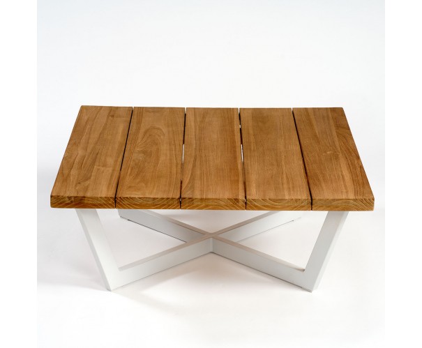 Mesa de centro cuadrada teca natural y aluminio piedra Mesa de centro cuadrada teca natural y aluminio piedra