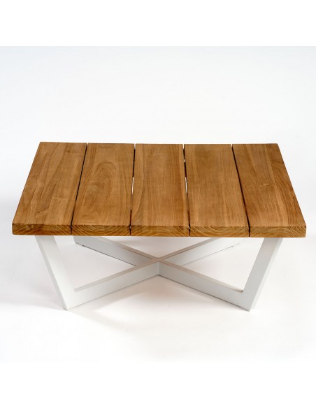 Mesa de centro cuadrada teca natural y aluminio piedra Mesa de centro cuadrada teca natural y aluminio piedra