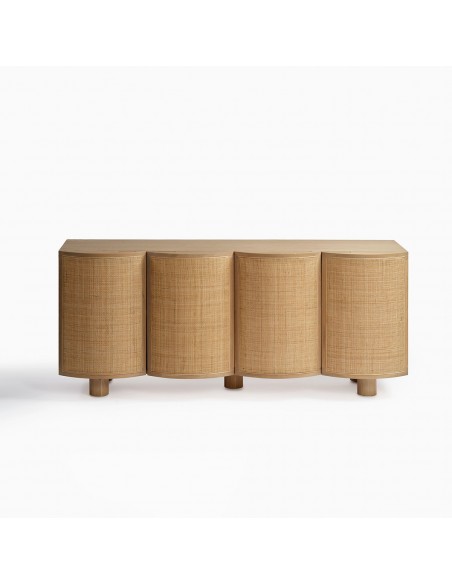 Aparador roble claro con puertas curva de ratán natural Aparador roble claro con puertas curva de ratán natural