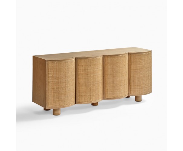 Aparador roble claro con puertas curva de ratán natural Aparador roble claro con puertas curva de ratán natural