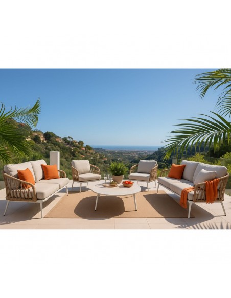 Sofá de aluminio 3 plazas aluminio blanco y cuerda Sofá de aluminio 3 plazas aluminio blanco y cuerda