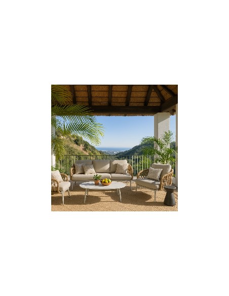 Mesa de centro ovalada aluminio blanco y piedra Mesa de centro ovalada aluminio blanco y piedra