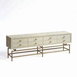 Aparador TV madera blanco grisáceo y metal dorado