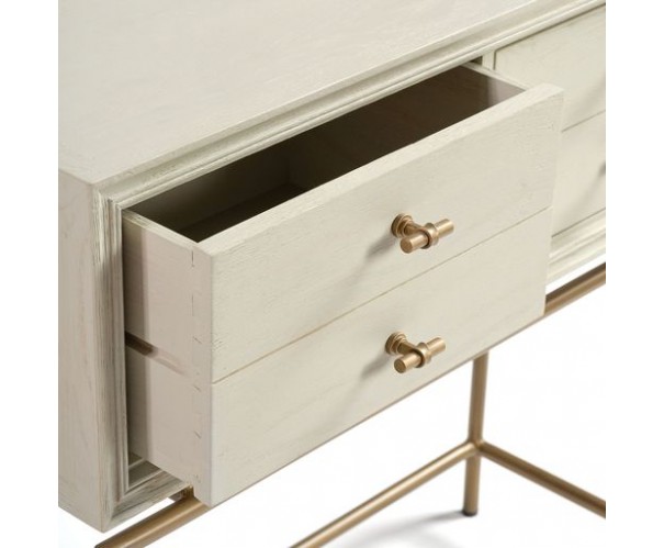 Consola con 2 cajones roble blanco grisáceo y metal dorado Consola con 2 cajones roble blanco grisáceo y metal dorado