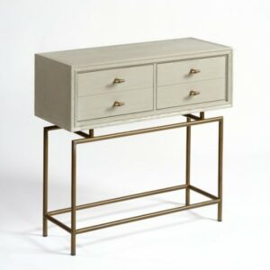 Consola con 2 cajones roble blanco grisáceo y metal dorado Consola con 2 cajones roble blanco grisáceo y metal dorado