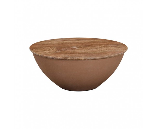 Mesa de centro redonda de microcemento y mármol anaranjado. Mesa de centro redonda de microcemento y mármol anaranjado.