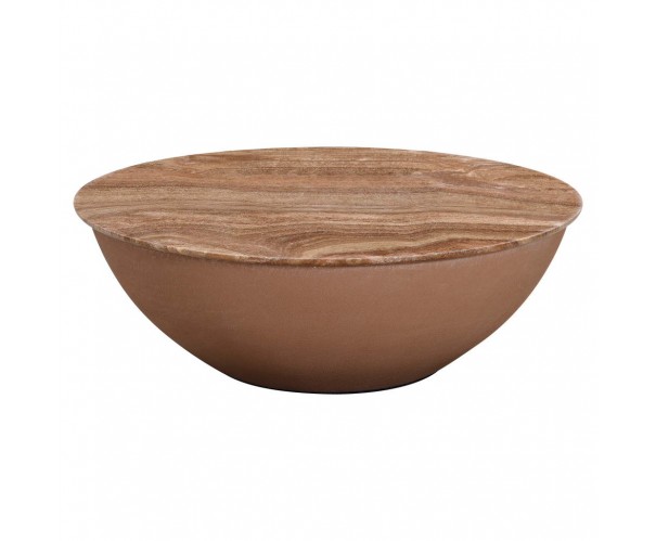 Mesa de centro redonda de microcemento y mármol anaranjado. Mesa de centro redonda de microcemento y mármol anaranjado.