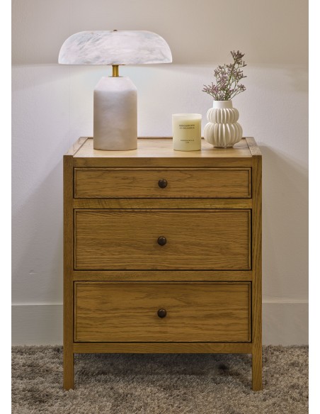 Mesita de noche roble natural patinado gris 3 cajones ancho 50cm Mesita de noche roble natural patinado gris 3 cajones ancho 50cm
