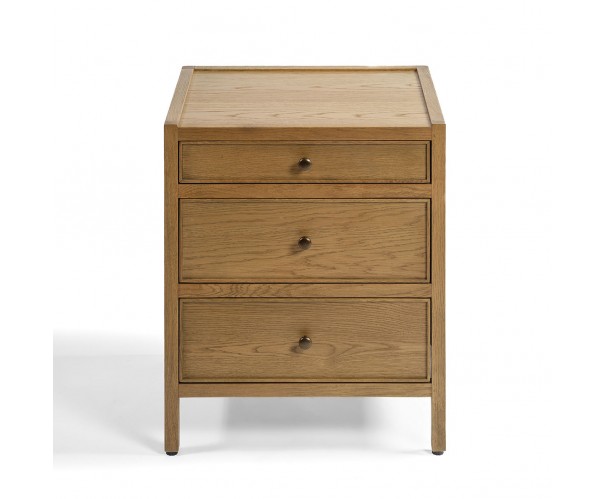 Mesita de noche roble natural patinado gris 3 cajones ancho 50cm Mesita de noche roble natural patinado gris 3 cajones ancho 50cm