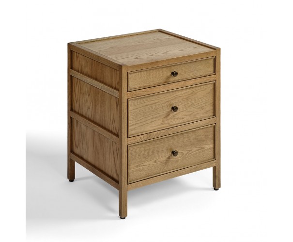 Mesita de noche roble natural patinado gris 3 cajones ancho 50cm Mesita de noche roble natural patinado gris 3 cajones ancho 50cm