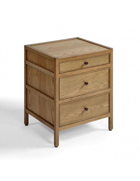 Mesita de noche roble natural patinado gris 3 cajones ancho 50cm Mesita de noche roble natural patinado gris 3 cajones ancho 50cm