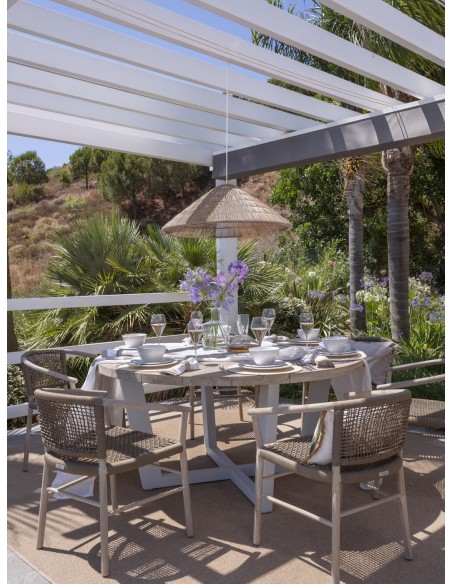 Mesa de comedor redonda de madera para exterior Mesa de comedor redonda de madera para exterior