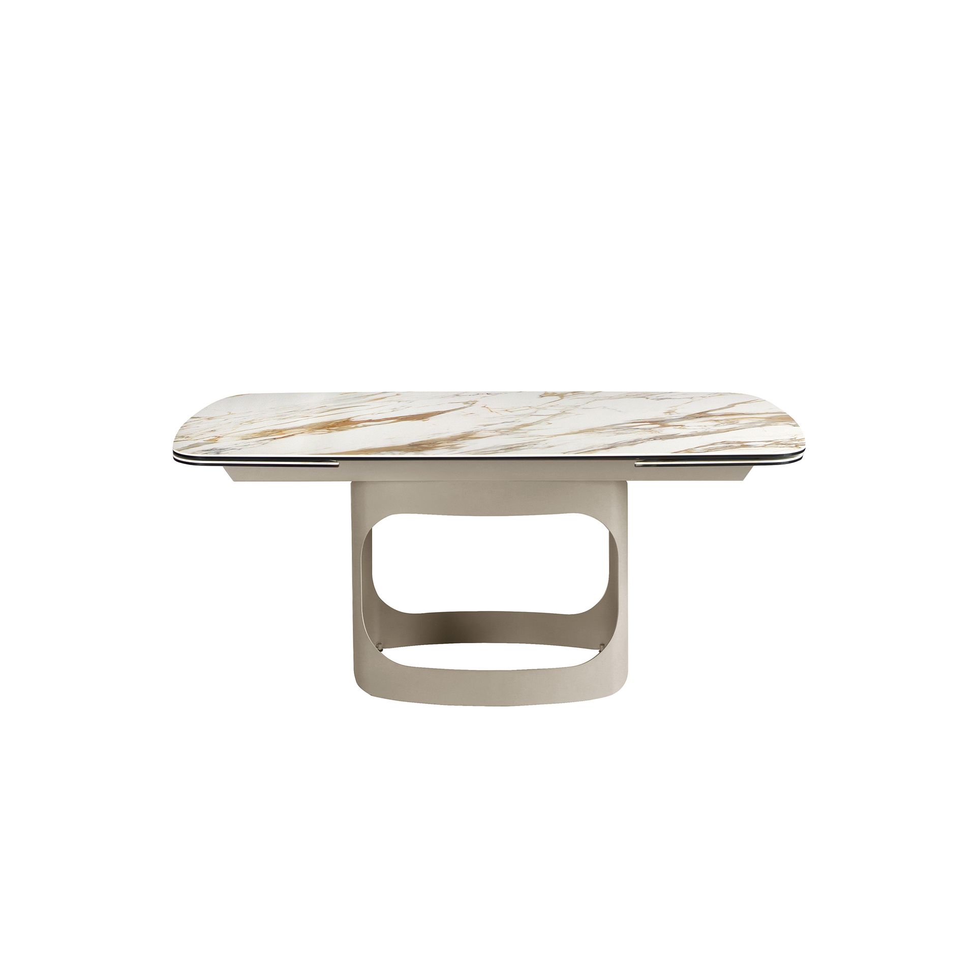 Mesa comedor extensible ovalada barril mármol porcelánico y acero arena metalizado Mesa comedor extensible ovalada barril mármol porcelánico y acero arena metalizado - Imagen 2