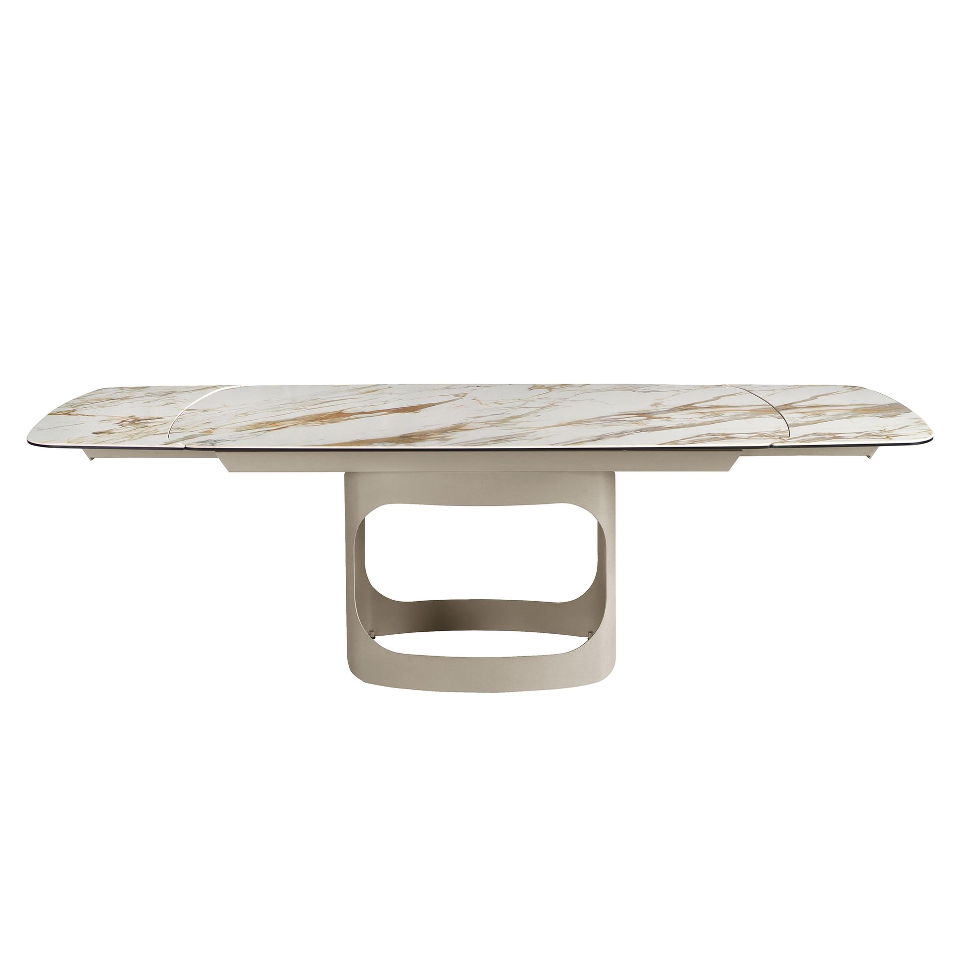 Mesa comedor extensible ovalada barril mármol porcelánico y acero arena metalizado Mesa comedor extensible ovalada barril mármol porcelánico y acero arena metalizado - Imagen 5