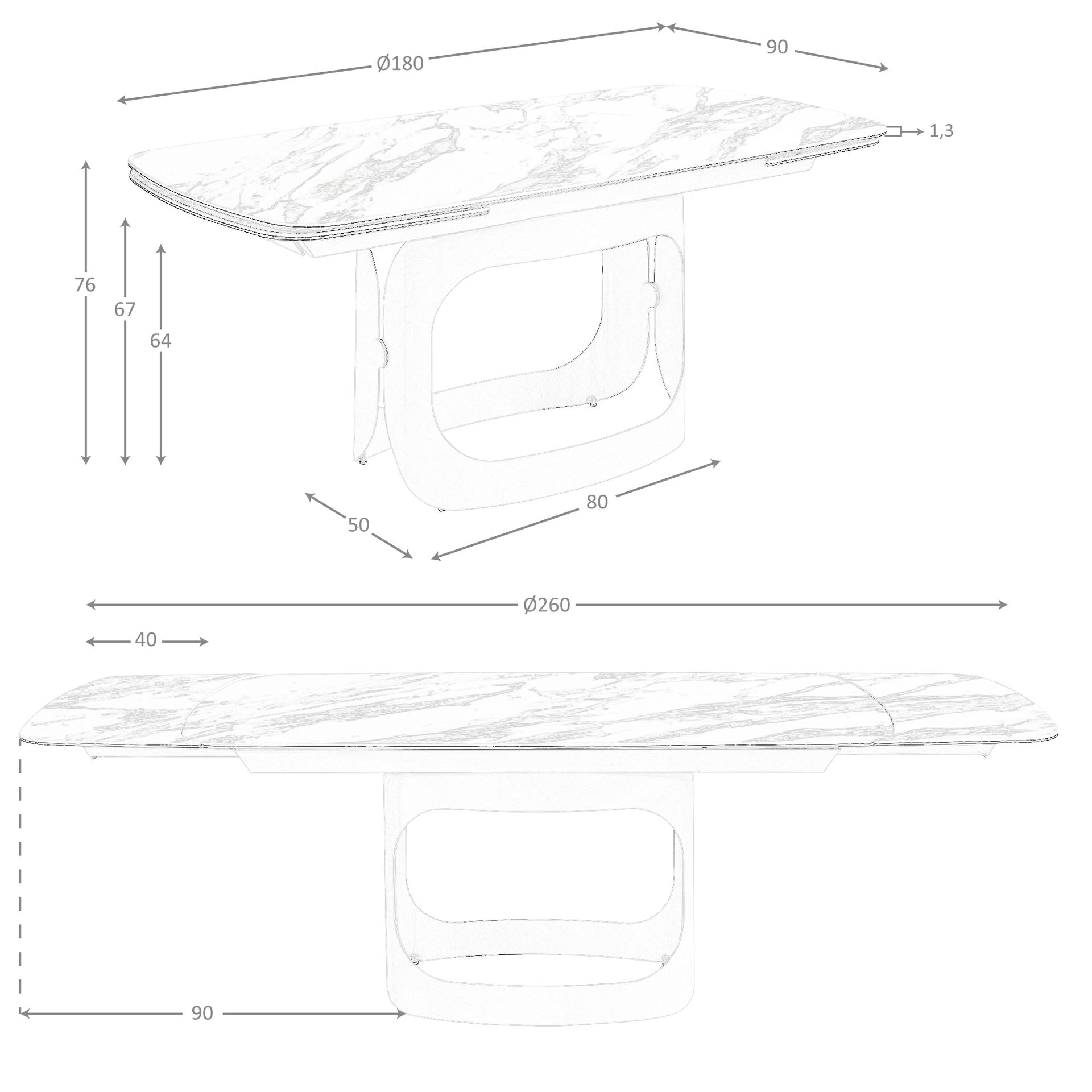 Mesa comedor extensible ovalada barril mármol porcelánico y acero arena metalizado Mesa comedor extensible ovalada barril mármol porcelánico y acero arena metalizado - Imagen 8