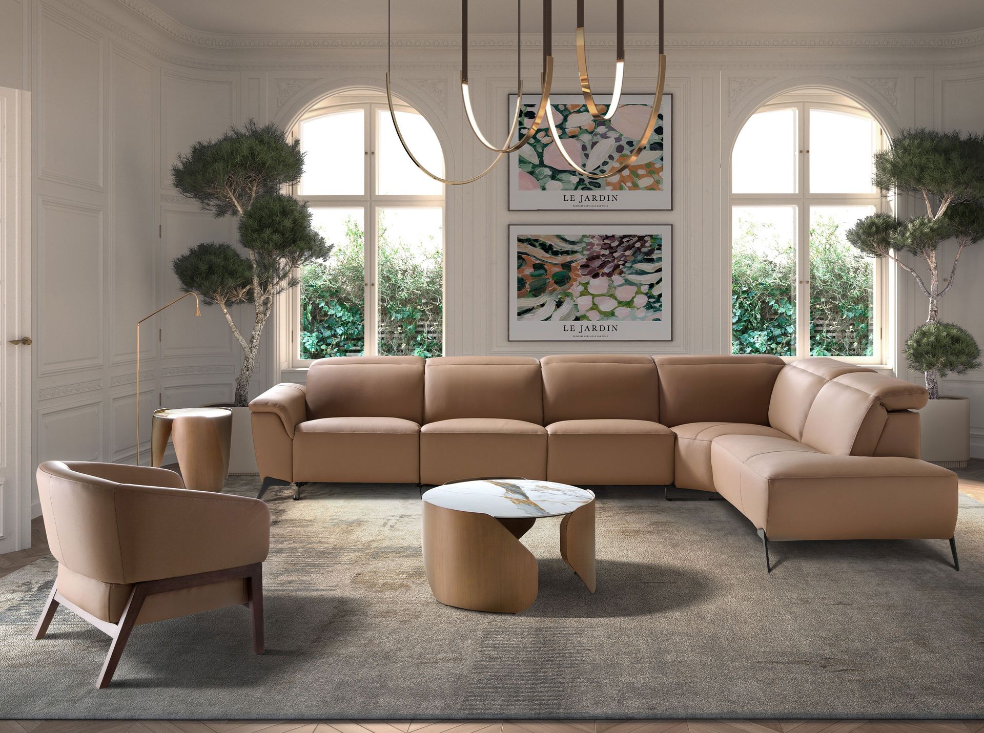 Mesa rincón redonda mármol porcelánico y acero color bronce Mesa rincón redonda mármol porcelánico y acero color bronce - Imagen 5