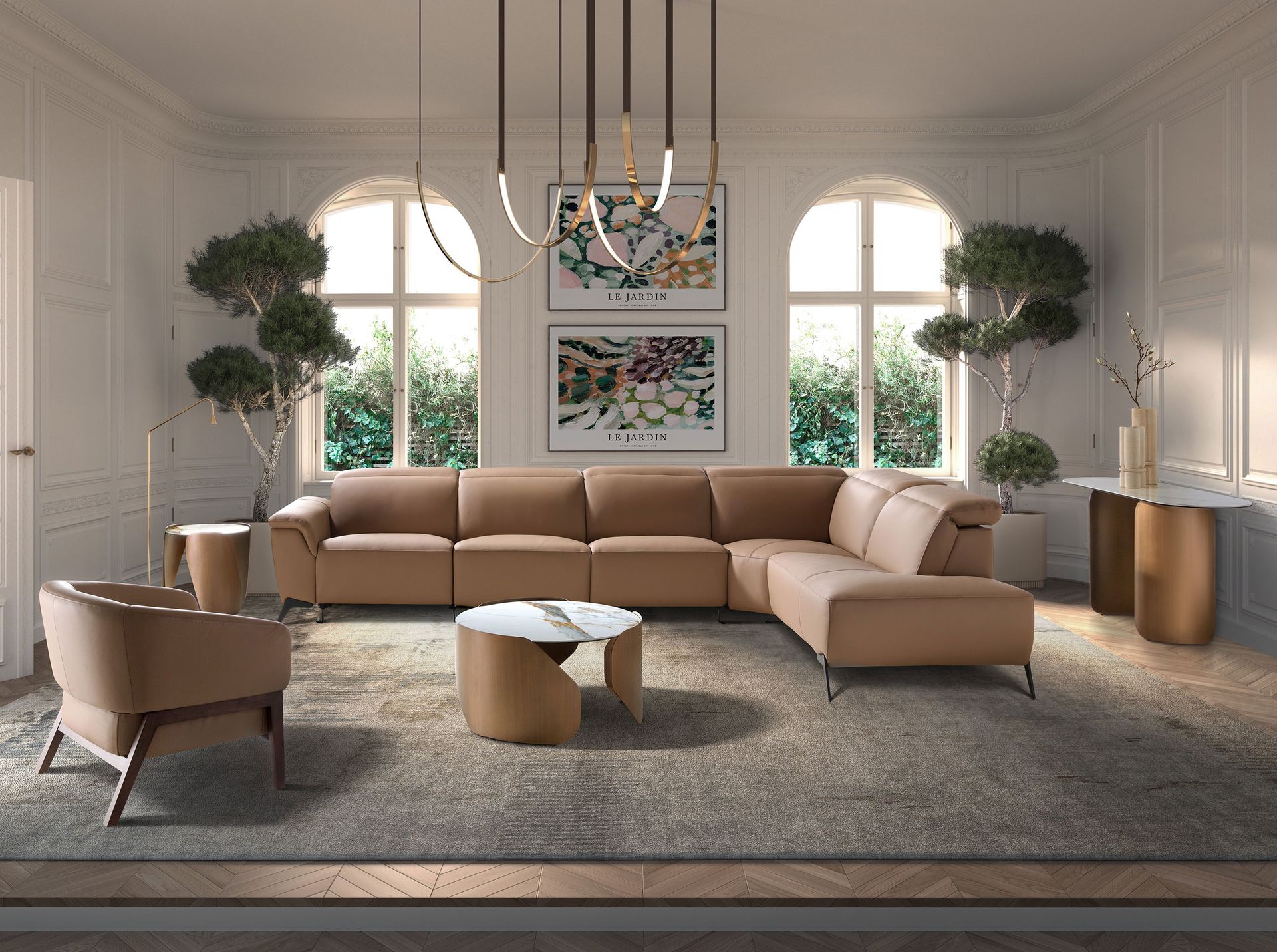 Mesa rincón redonda mármol porcelánico y acero color bronce Mesa rincón redonda mármol porcelánico y acero color bronce - Imagen 6