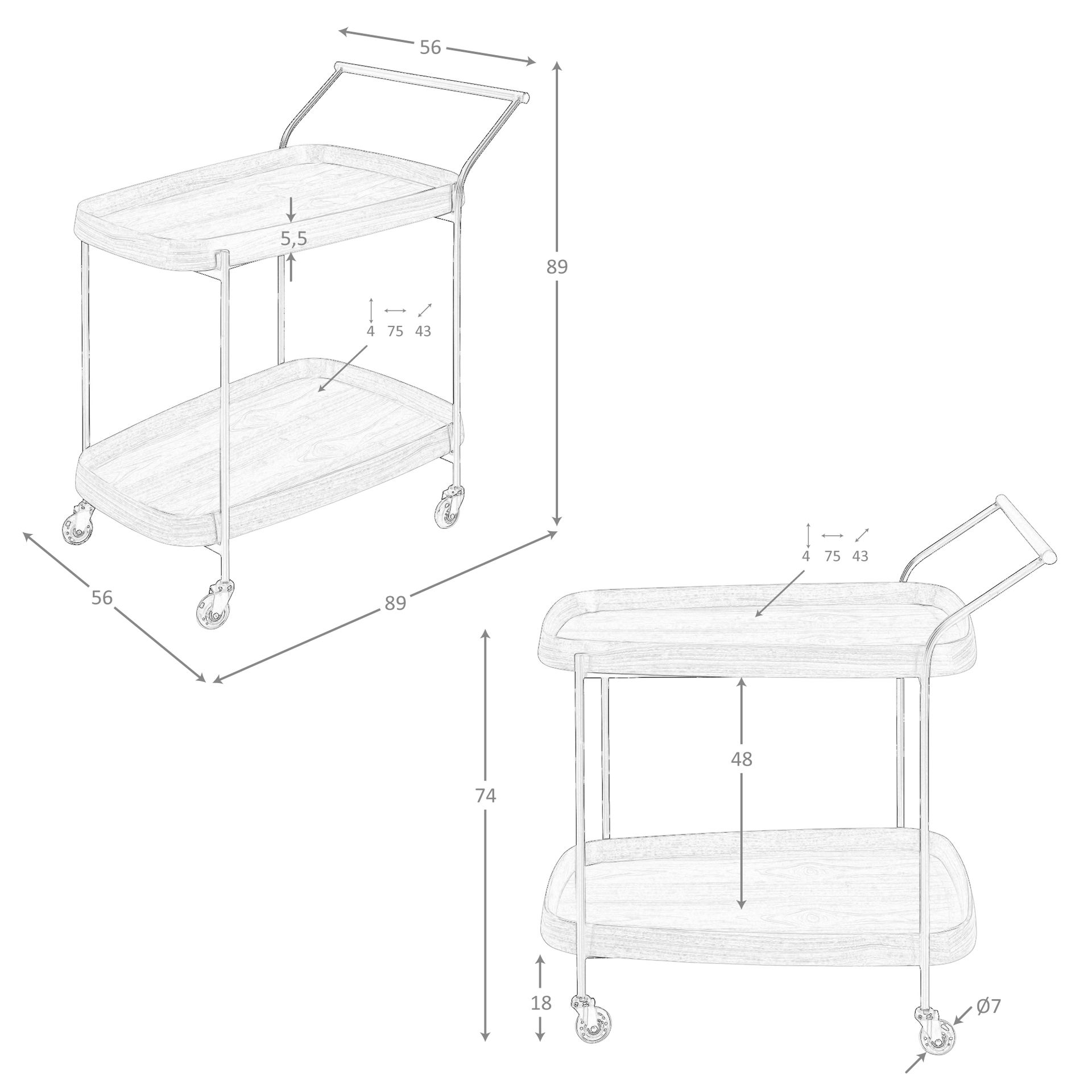 Carrito minibar nogal y acero negro Carrito minibar nogal y acero negro - Imagen 8