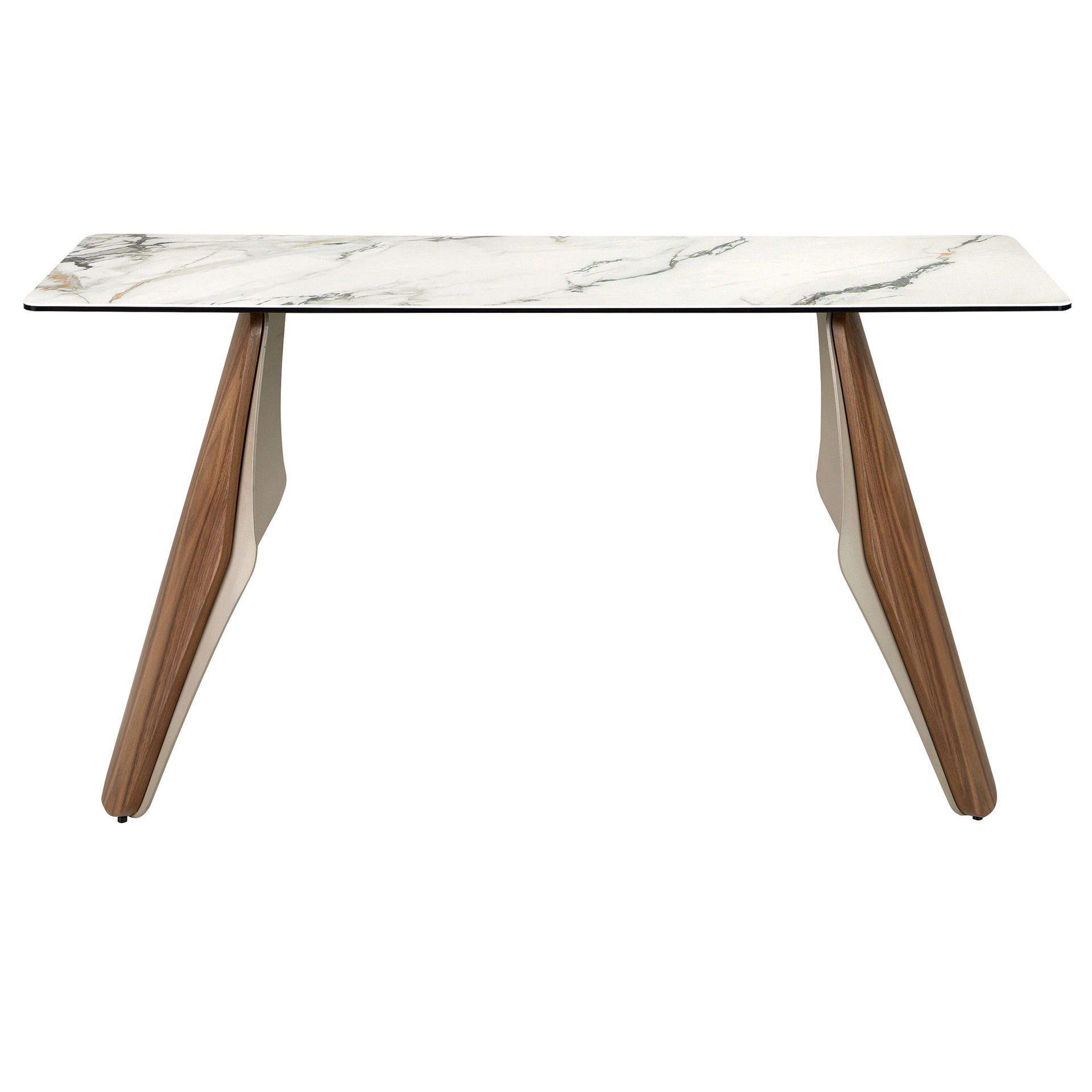Consola rectangular mármol porcelánico, acero arena metalizado y nogal Consola rectangular mármol porcelánico, acero arena metalizado y nogal - Imagen 2