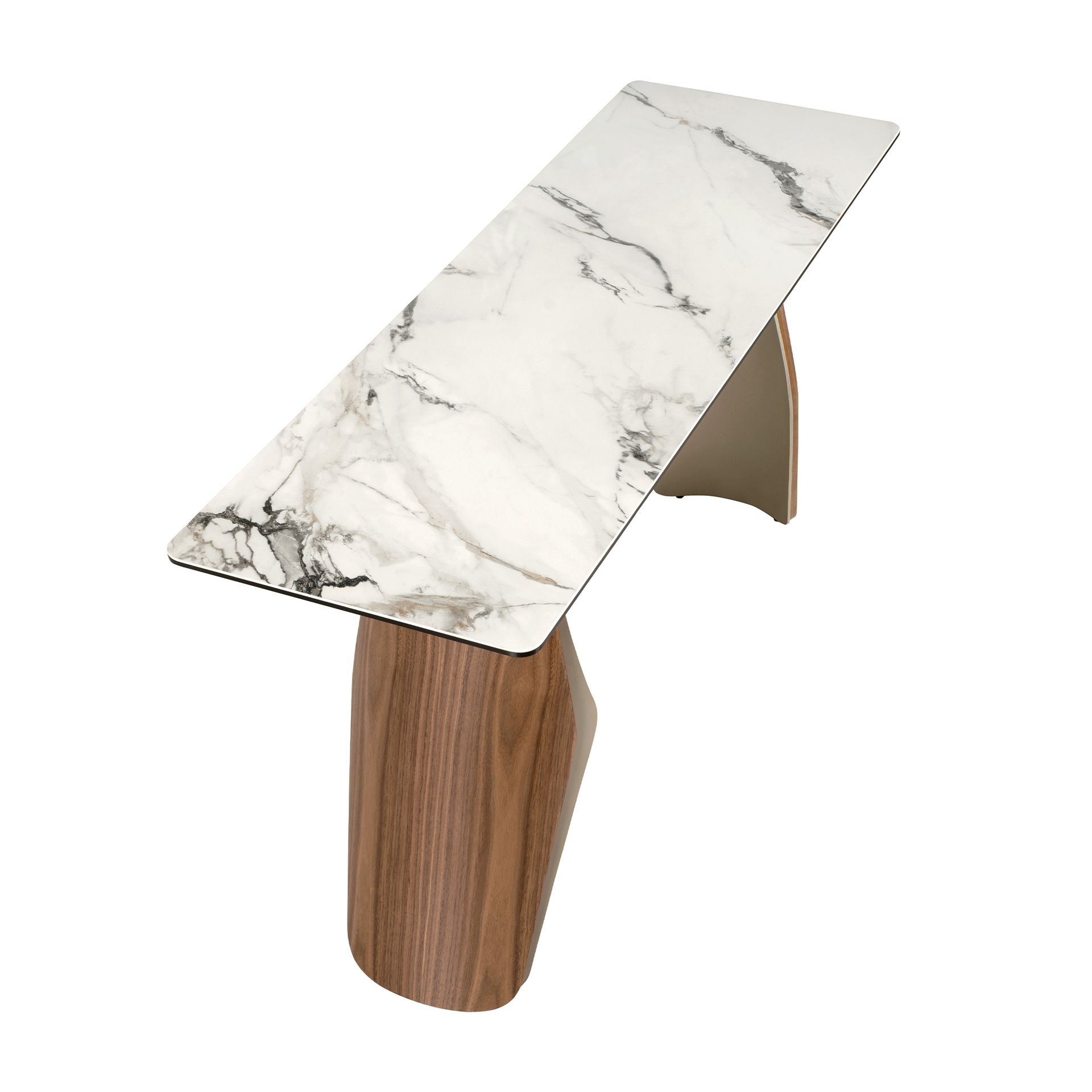 Consola rectangular mármol porcelánico, acero arena metalizado y nogal Consola rectangular mármol porcelánico, acero arena metalizado y nogal - Imagen 8