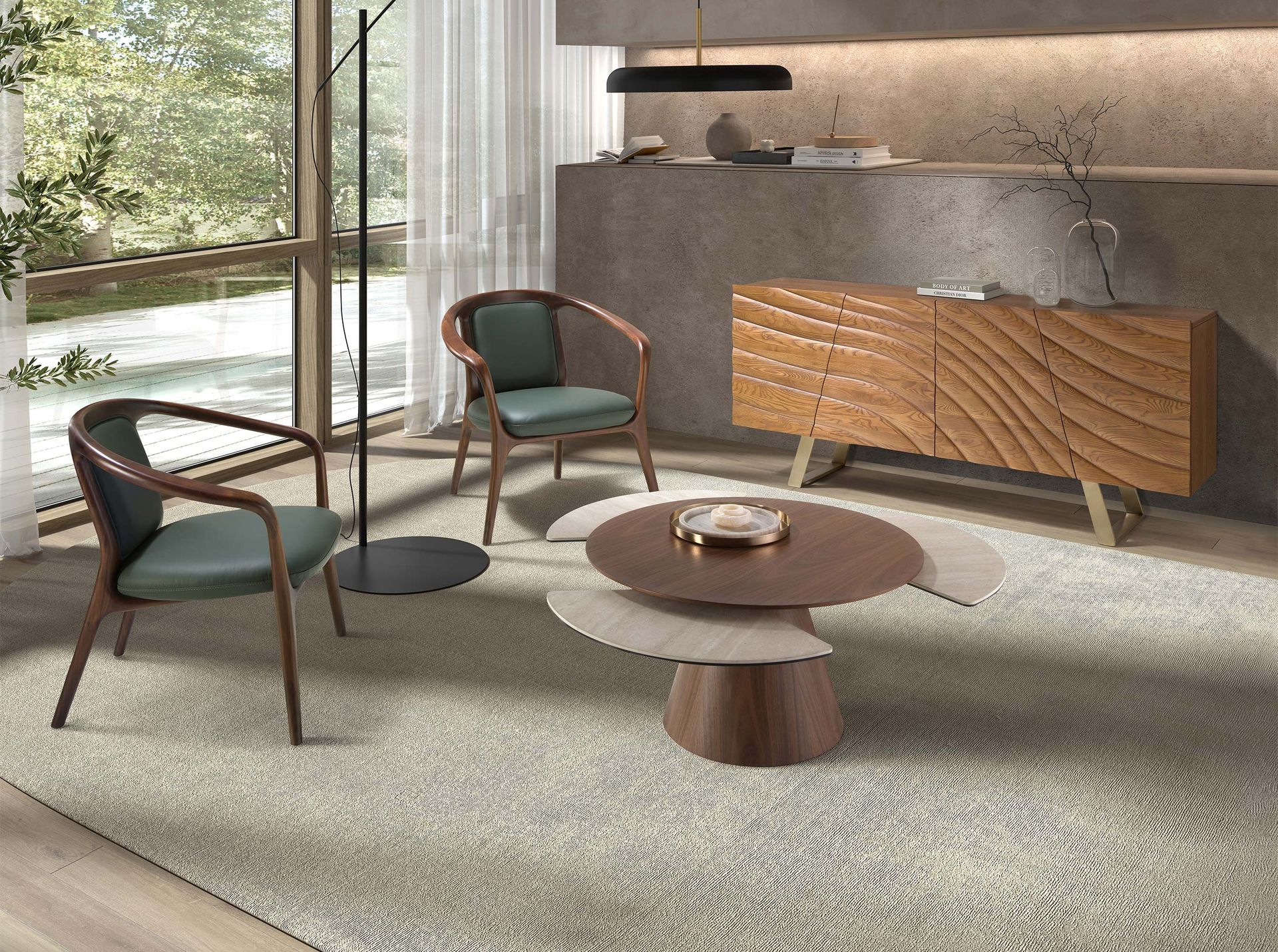 Aparador nogal claro y acero pulido dorado Aparador nogal claro y acero pulido dorado - Imagen 4