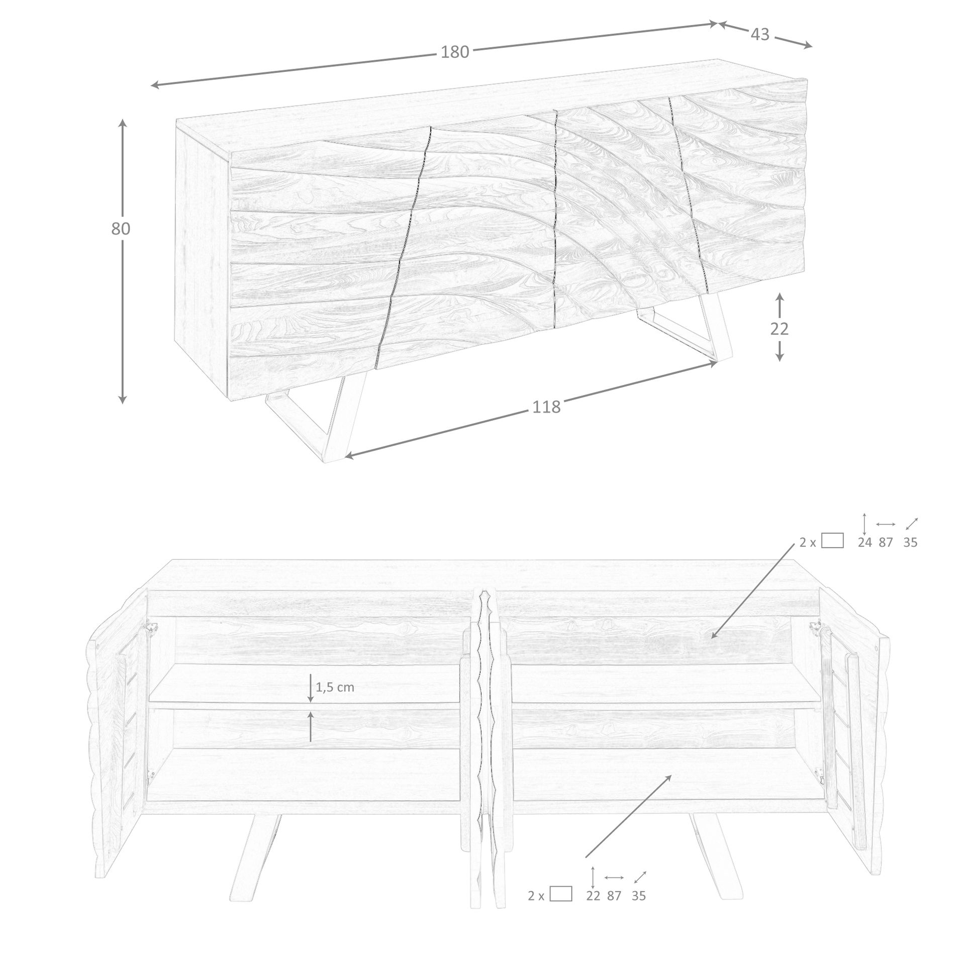 Aparador nogal claro y acero pulido dorado Aparador nogal claro y acero pulido dorado - Imagen 8