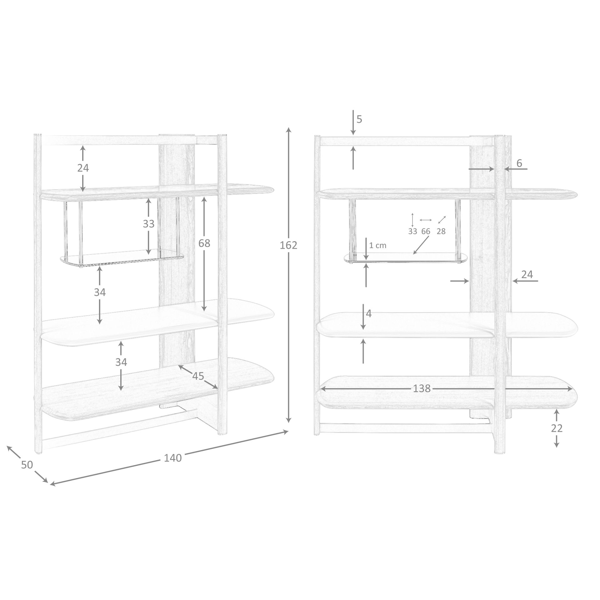 Estantería rectangular derecha nogal claro y madera color Greige Estantería rectangular derecha nogal claro y madera color Greige - Imagen 9
