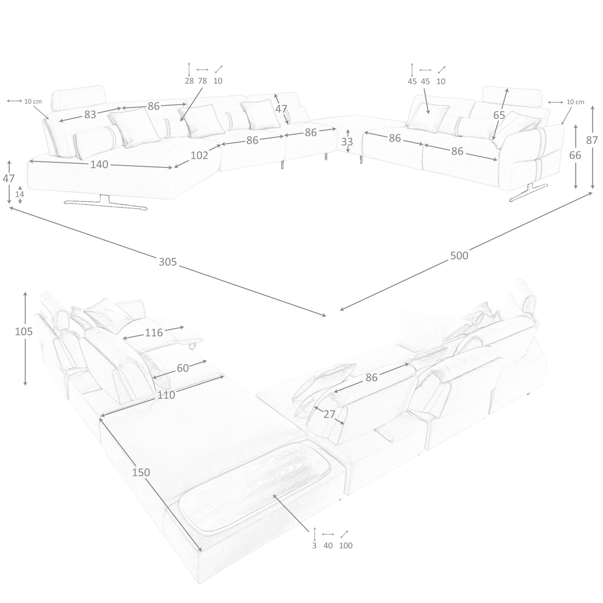 Sofá chaise longue relax modular derecho tela arena Sofá chaise longue relax modular derecho tela arena - Imagen 8