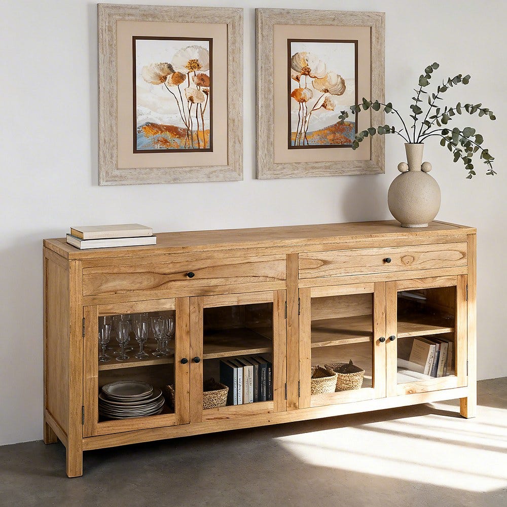 APARADOR NATURAL MADERA MINDI SALÓN 160 X 45 X 89 CM APARADOR NATURAL MADERA MINDI SALÓN 160 X 45 X 89 CM