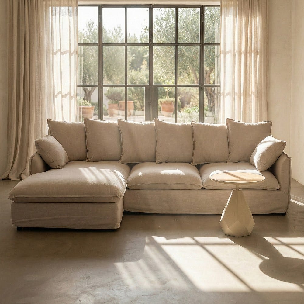 SOFÁ CHAISE LONGUE BEIGE DM-TEJIDO SALÓN 254 X 158 X 84 CM SOFÁ CHAISE LONGUE BEIGE DM-TEJIDO SALÓN 254 X 158 X 84 CM